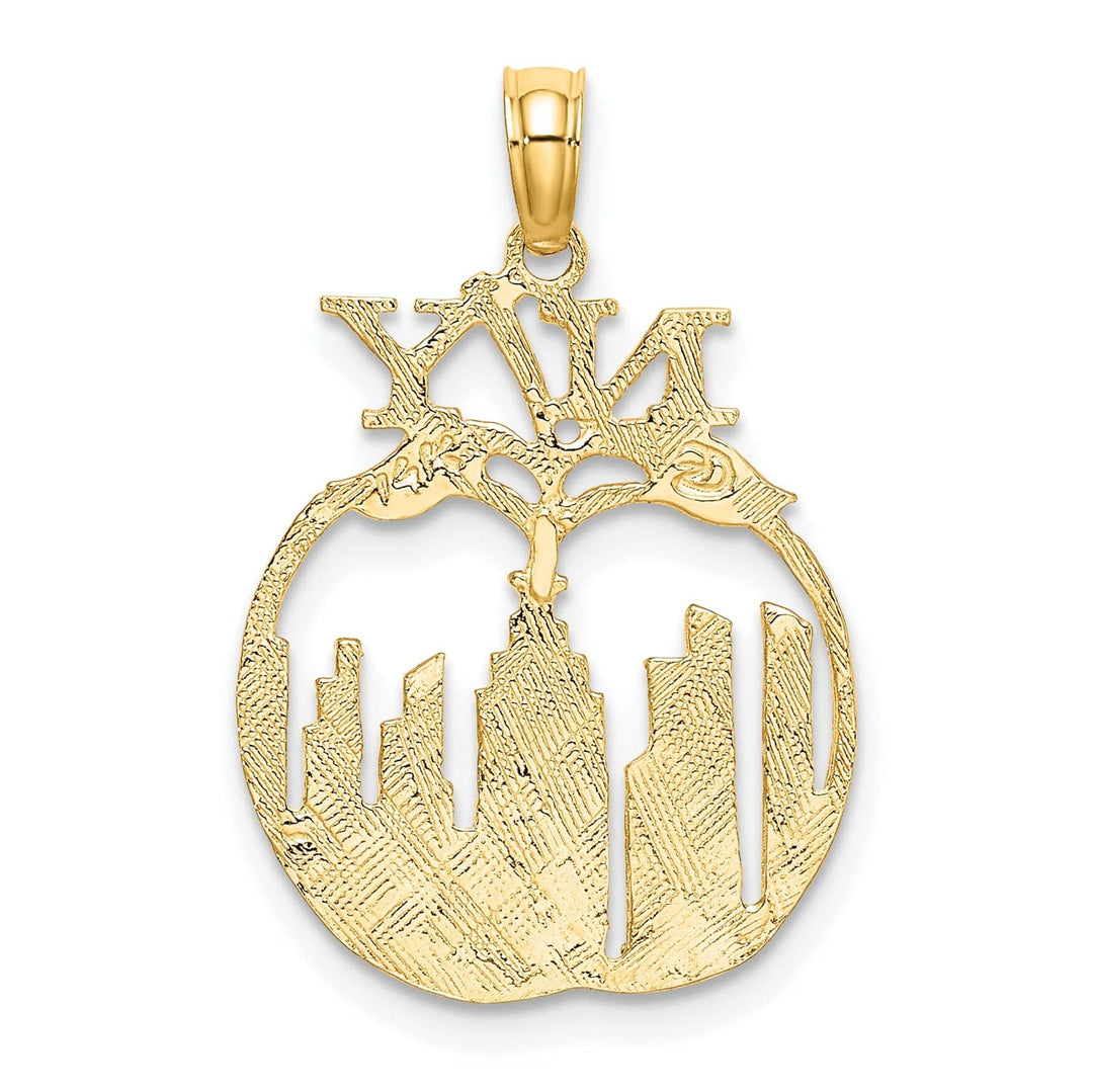 Lovely Rita's Pendants & Charms 14K Yellow Gold Textured Polished Finish New York Skyline in Apple Theme Charm Pendant