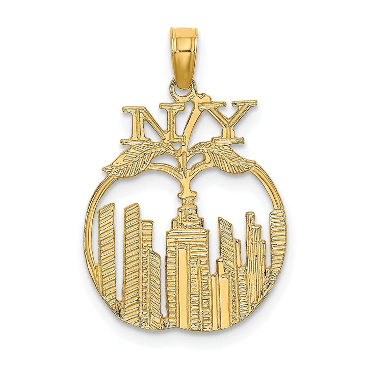Lovely Rita's Pendants & Charms 14K Yellow Gold Textured Polished Finish New York Skyline in Apple Theme Charm Pendant