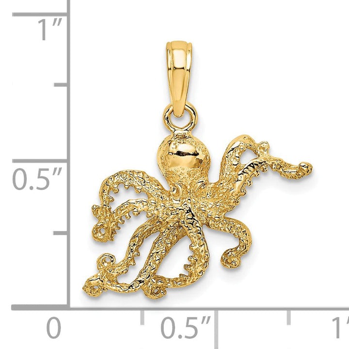 Lovely Rita's Pendants & Charms 14K Yellow Gold Textured Polished Finish Octopus Charm Pendant