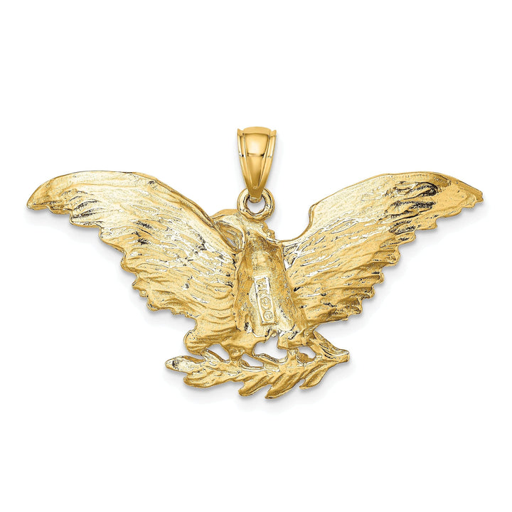 Lovely Rita's Pendants & Charms 14K Yellow Gold Textured Polished Finish Open Back Eagle Wings Spread Open Holding Branch Design Charm Pendant
