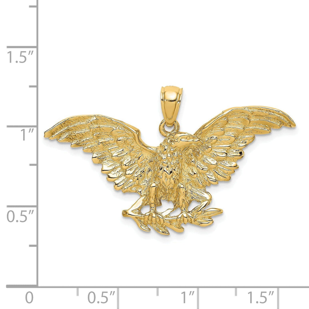 Lovely Rita's Pendants & Charms 14K Yellow Gold Textured Polished Finish Open Back Eagle Wings Spread Open Holding Branch Design Charm Pendant