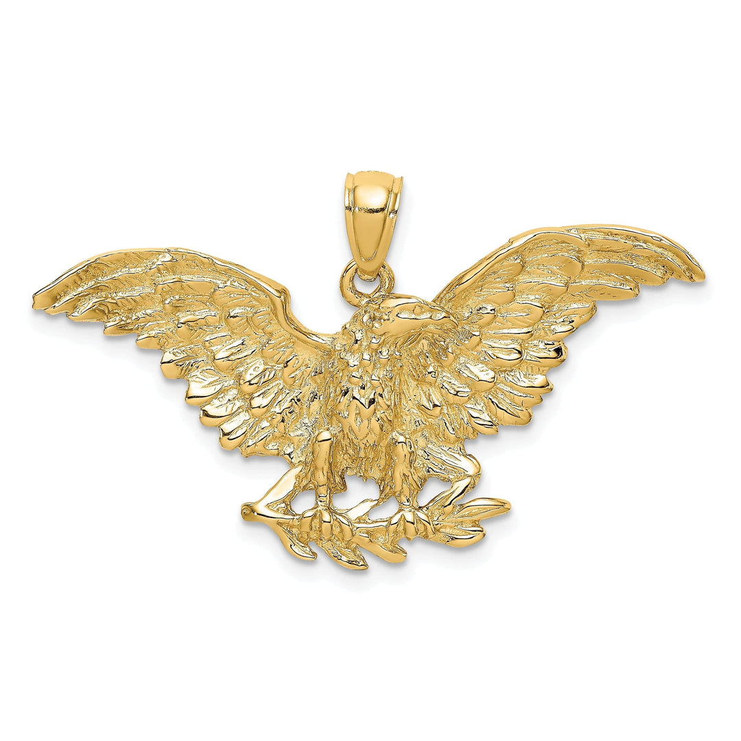 Lovely Rita's Pendants & Charms 14K Yellow Gold Textured Polished Finish Open Back Eagle Wings Spread Open Holding Branch Design Charm Pendant