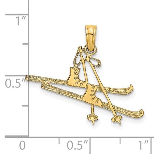 Lovely Rita's Pendants & Charms 14k Yellow Gold Textured Polished Finish Open Back  Snow Skis, Boots, and Pole Charm Pendant