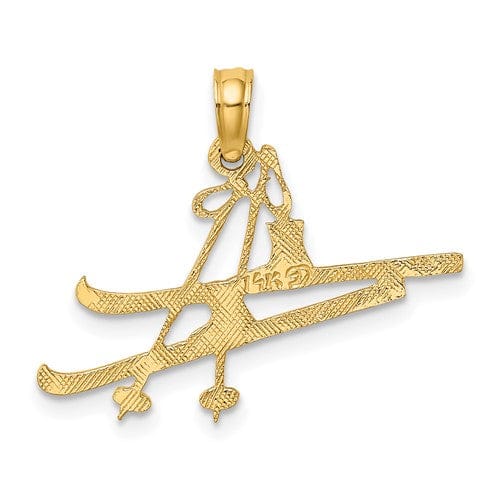Lovely Rita's Pendants & Charms 14k Yellow Gold Textured Polished Finish Open Back  Snow Skis, Boots, and Pole Charm Pendant