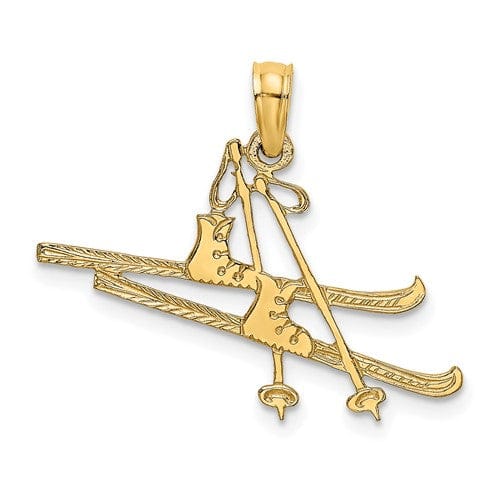 Lovely Rita's Pendants & Charms 14k Yellow Gold Textured Polished Finish Open Back  Snow Skis, Boots, and Pole Charm Pendant