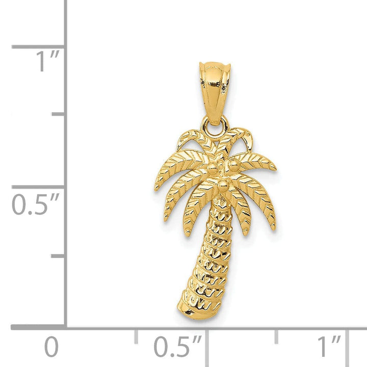 Lovely Rita's Pendants & Charms 14k Yellow Gold Textured Polished Finish Open Back Solid Palm Tree Charm Pendant