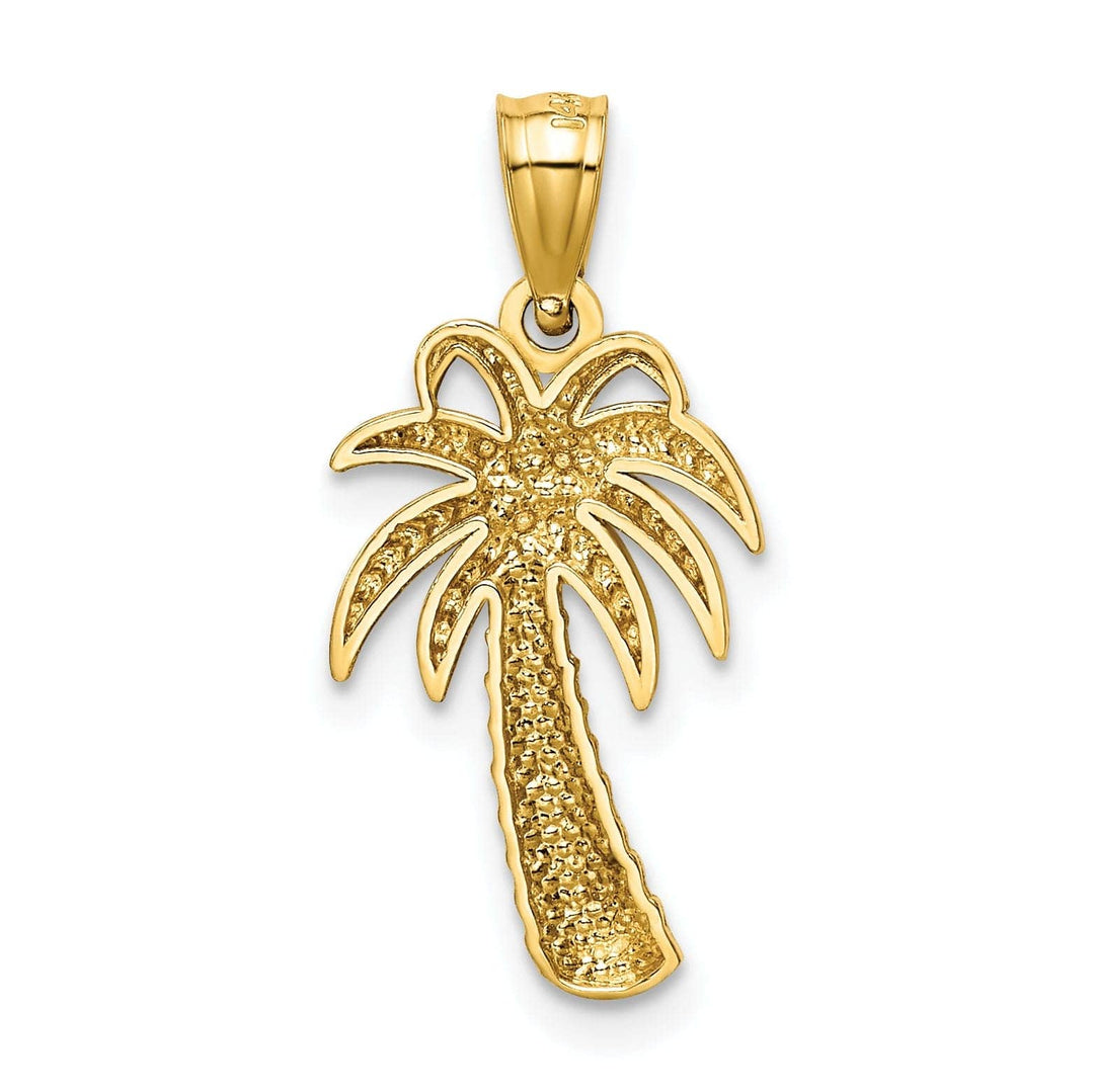 Lovely Rita's Pendants & Charms 14k Yellow Gold Textured Polished Finish Open Back Solid Palm Tree Charm Pendant
