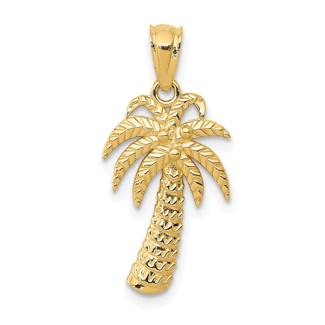 Lovely Rita's Pendants & Charms 14k Yellow Gold Textured Polished Finish Open Back Solid Palm Tree Charm Pendant