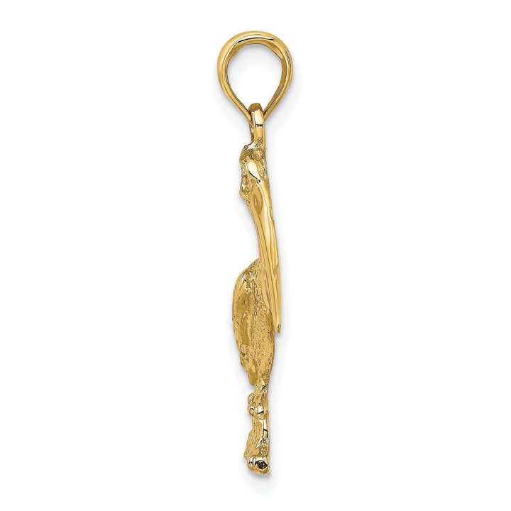 Lovely Rita's Pendants & Charms 14K Yellow Gold Textured Polished Finish Pelican Standing on Piling Charm Pendant
