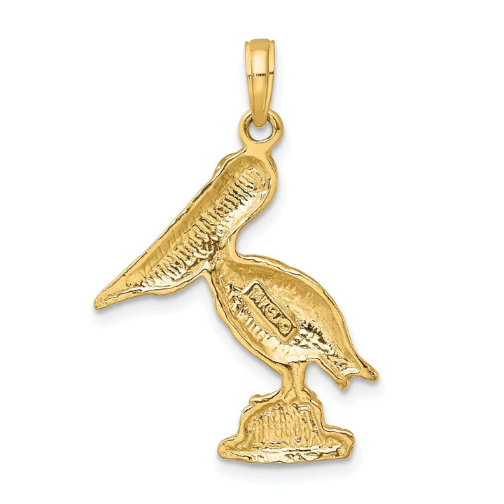 Lovely Rita's Pendants & Charms 14K Yellow Gold Textured Polished Finish Pelican Standing on Piling Charm Pendant
