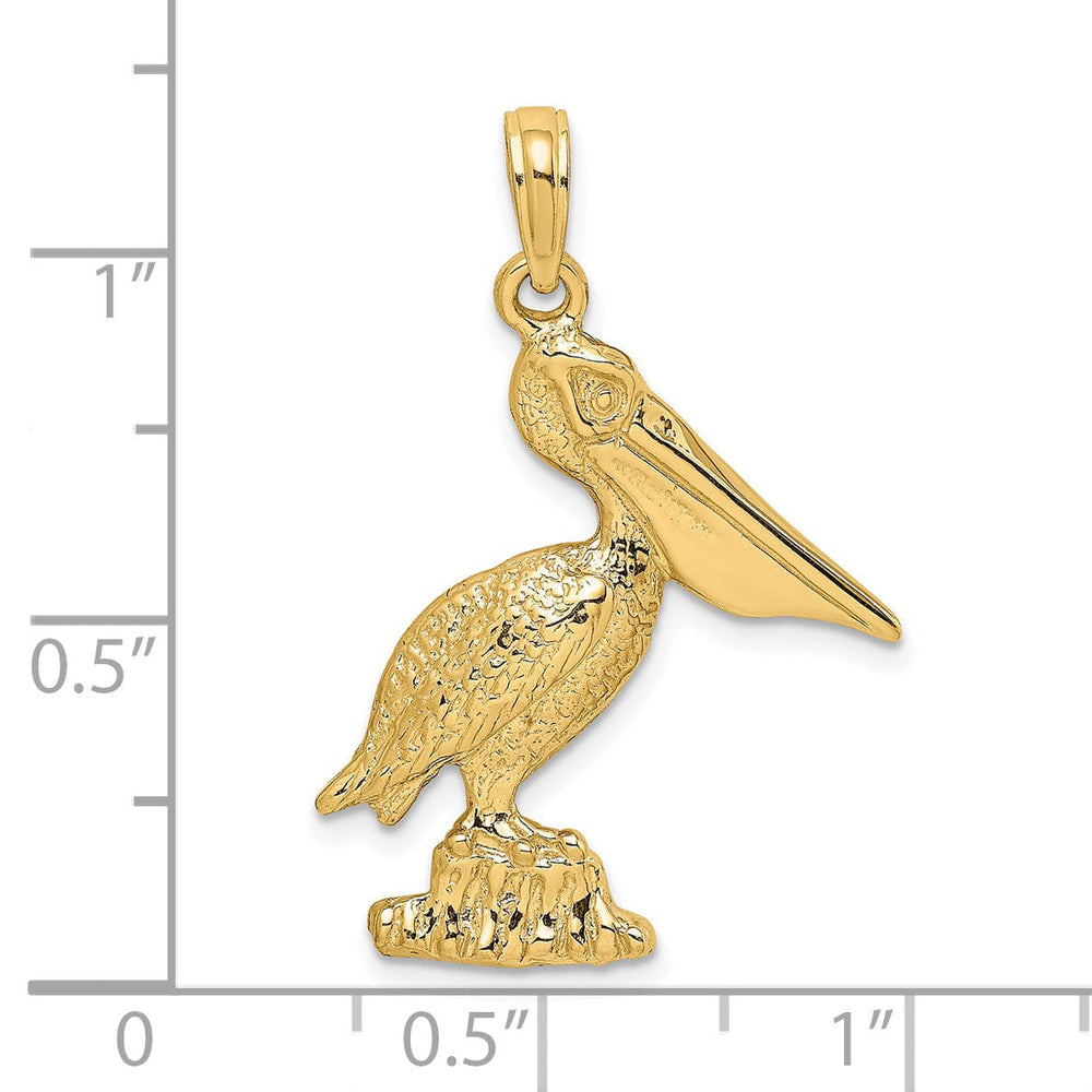 Lovely Rita's Pendants & Charms 14K Yellow Gold Textured Polished Finish Pelican Standing on Piling Charm Pendant