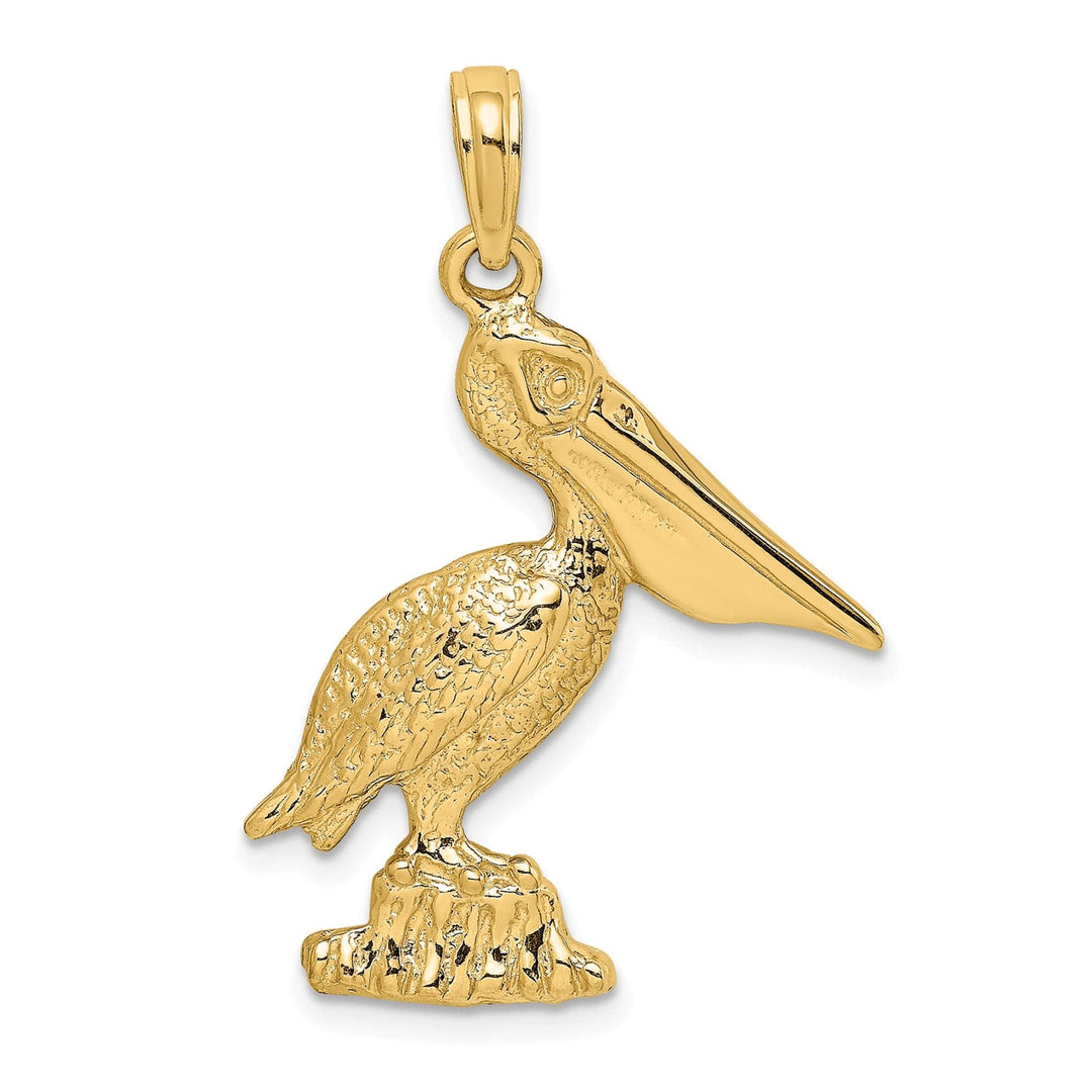 Lovely Rita's Pendants & Charms 14K Yellow Gold Textured Polished Finish Pelican Standing on Piling Charm Pendant