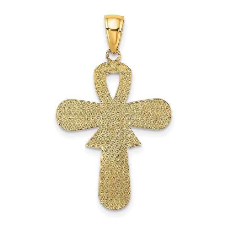 Lovely Rita's Pendants & Charms 14K Yellow Gold Textured Polished Finish Pink Enamel Finish Ribbon Breast Cancer Cross Pendant