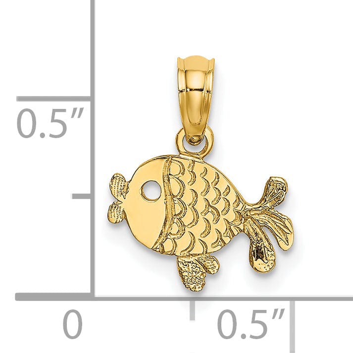 Lovely Rita's Pendants & Charms 14K Yellow Gold Textured Polished Finish Playful Fish Design Charm Pendant