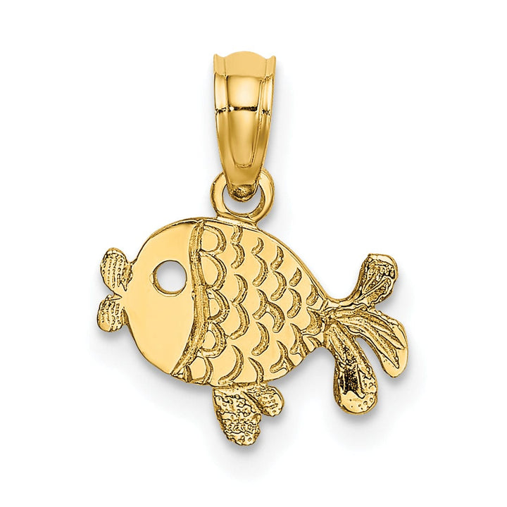 Lovely Rita's Pendants & Charms 14K Yellow Gold Textured Polished Finish Playful Fish Design Charm Pendant