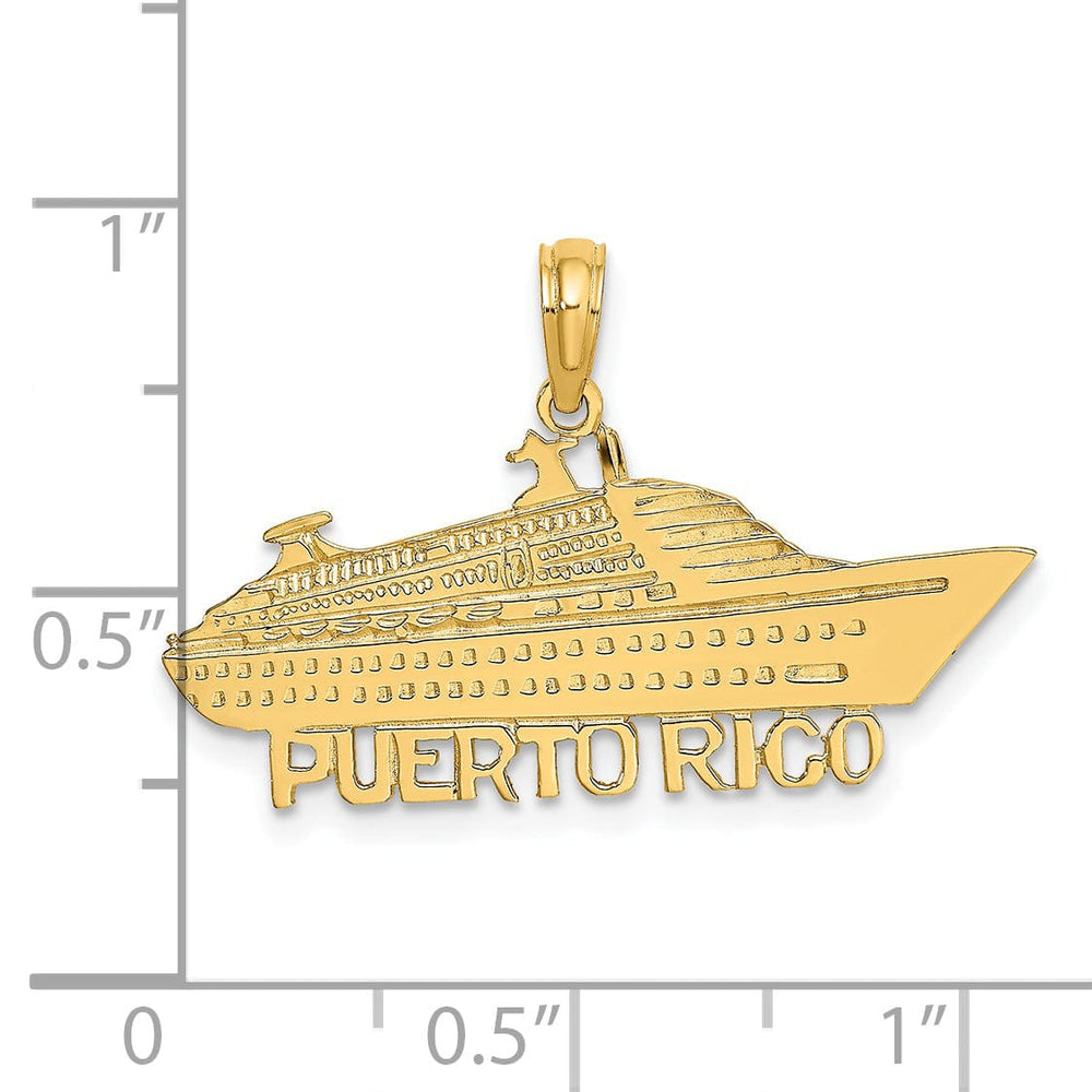Lovely Rita's Pendants & Charms 14K Yellow Gold Textured Polished Finish PUERTO RICO Banner Under Cruise Ship Charm Pendant
