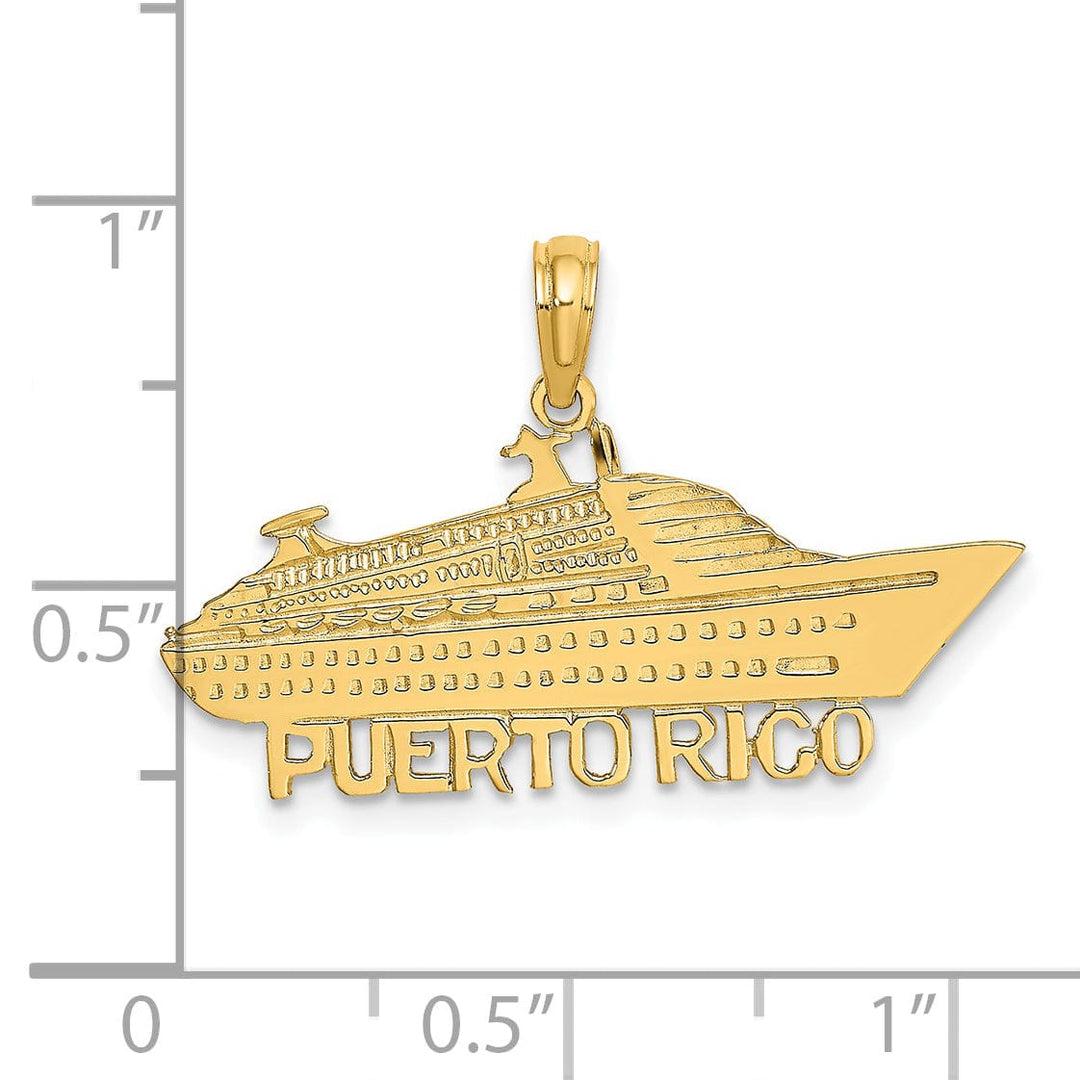 Lovely Rita's Pendants & Charms 14K Yellow Gold Textured Polished Finish PUERTO RICO Banner Under Cruise Ship Charm Pendant