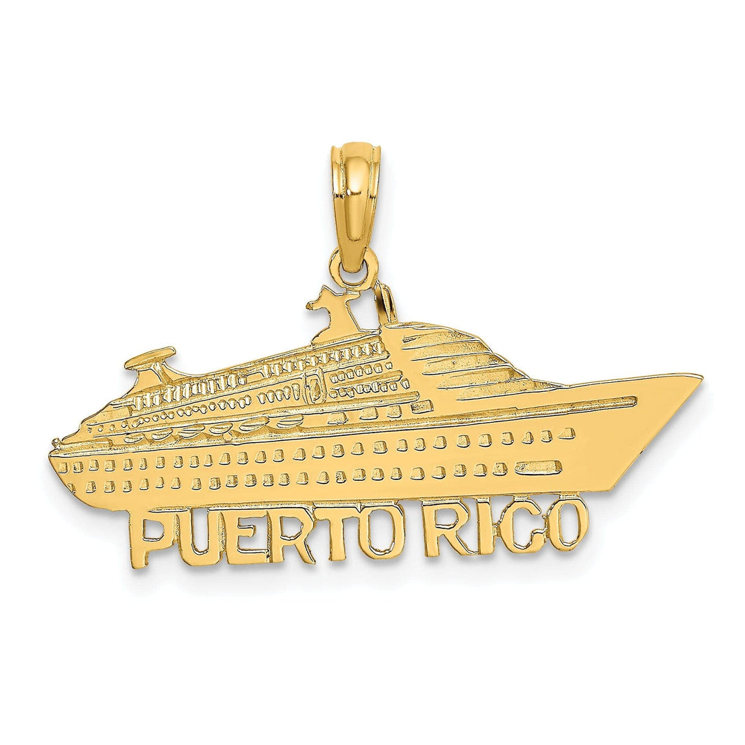Lovely Rita's Pendants & Charms 14K Yellow Gold Textured Polished Finish PUERTO RICO Banner Under Cruise Ship Charm Pendant