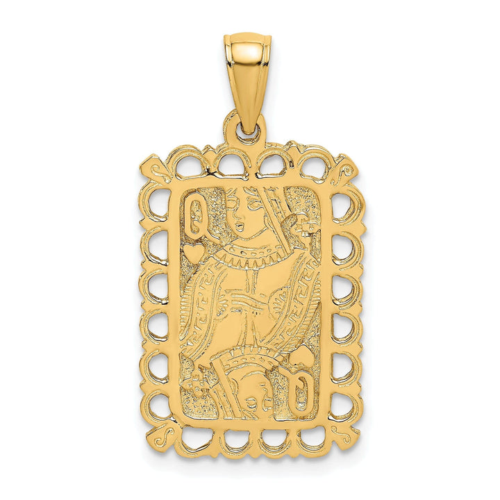 Lovely Rita's Pendants & Charms 14K Yellow Gold Textured Polished Finish Queen Playing Card Design Charm Pendant