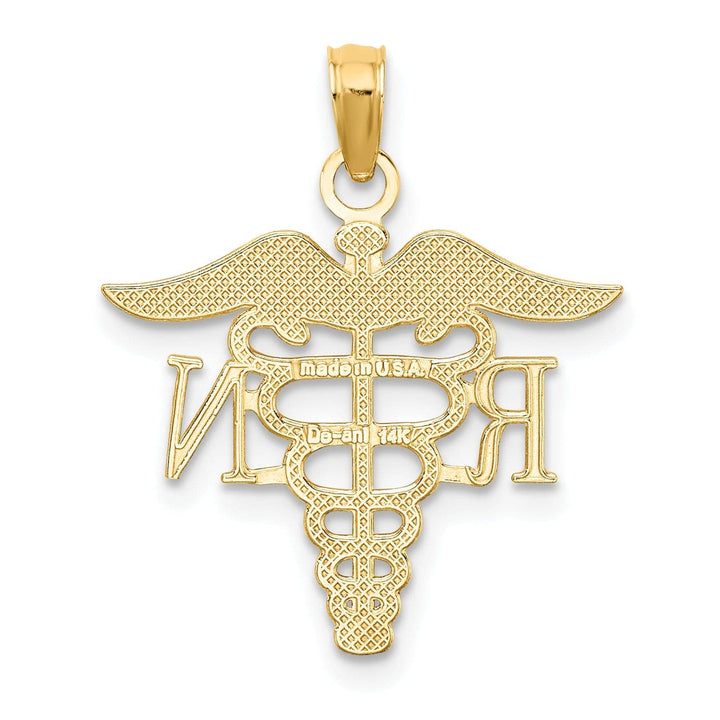Lovely Rita's Pendants & Charms 14k Yellow Gold Textured Polished Finish R.N Caduceus Charm Pendant