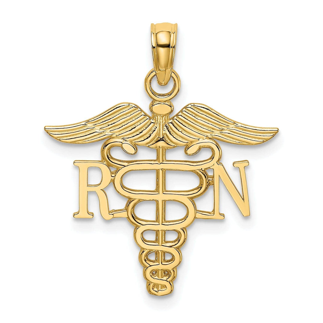 Lovely Rita's Pendants & Charms 14k Yellow Gold Textured Polished Finish R.N Caduceus Charm Pendant