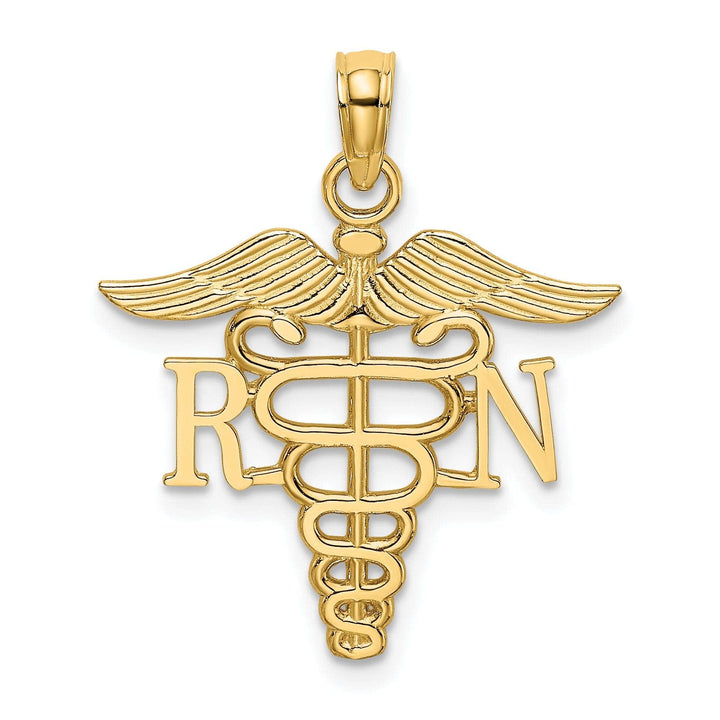 Lovely Rita's Pendants & Charms 14k Yellow Gold Textured Polished Finish R.N Caduceus Charm Pendant