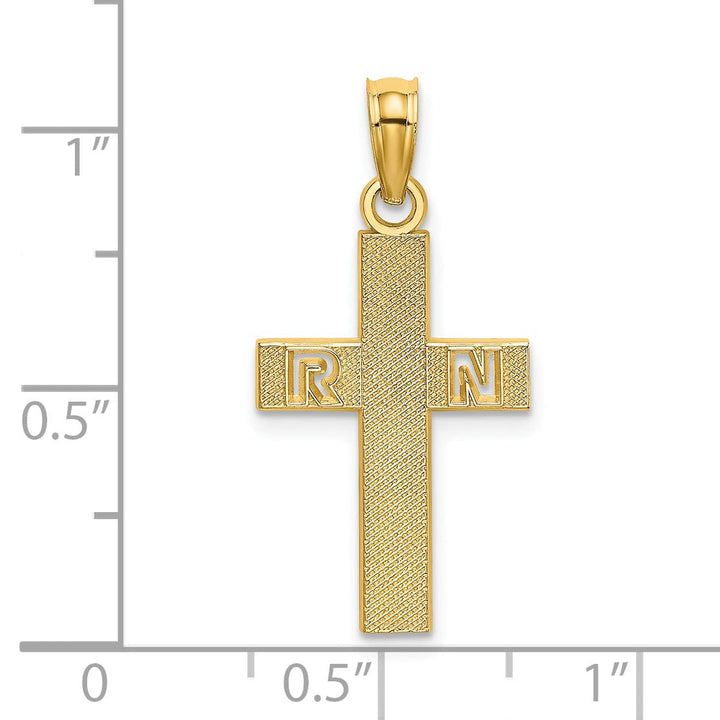 Lovely Rita's Pendants & Charms 14k Yellow Gold Textured Polished Finish R.N Cross Design Charm Pendant