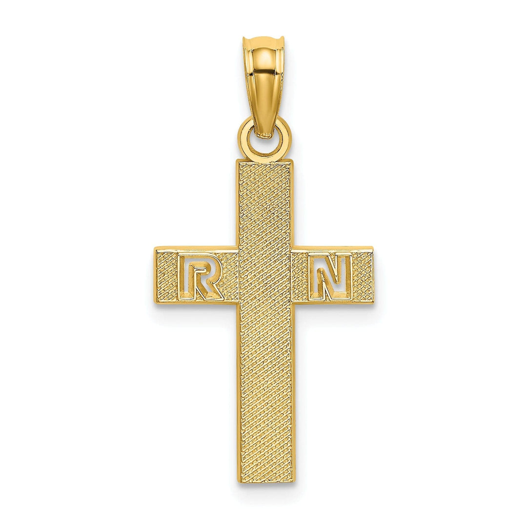 Lovely Rita's Pendants & Charms 14k Yellow Gold Textured Polished Finish R.N Cross Design Charm Pendant
