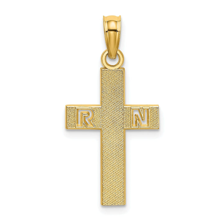 Lovely Rita's Pendants & Charms 14k Yellow Gold Textured Polished Finish R.N Cross Design Charm Pendant
