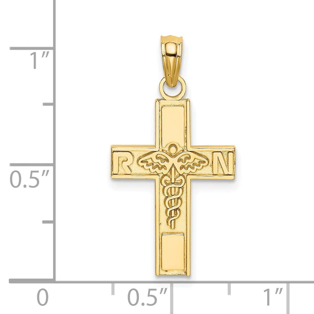Lovely Rita's Pendants & Charms 14K Yellow Gold Textured Polished Finish RN Caduceus Cross Charm Pendant