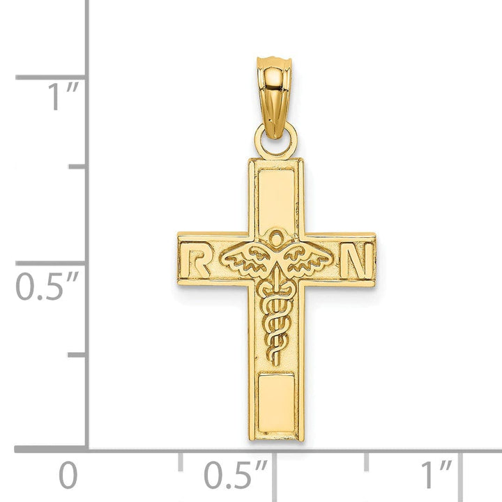 Lovely Rita's Pendants & Charms 14K Yellow Gold Textured Polished Finish RN Caduceus Cross Charm Pendant