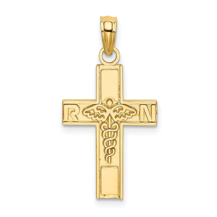 Lovely Rita's Pendants & Charms 14K Yellow Gold Textured Polished Finish RN Caduceus Cross Charm Pendant