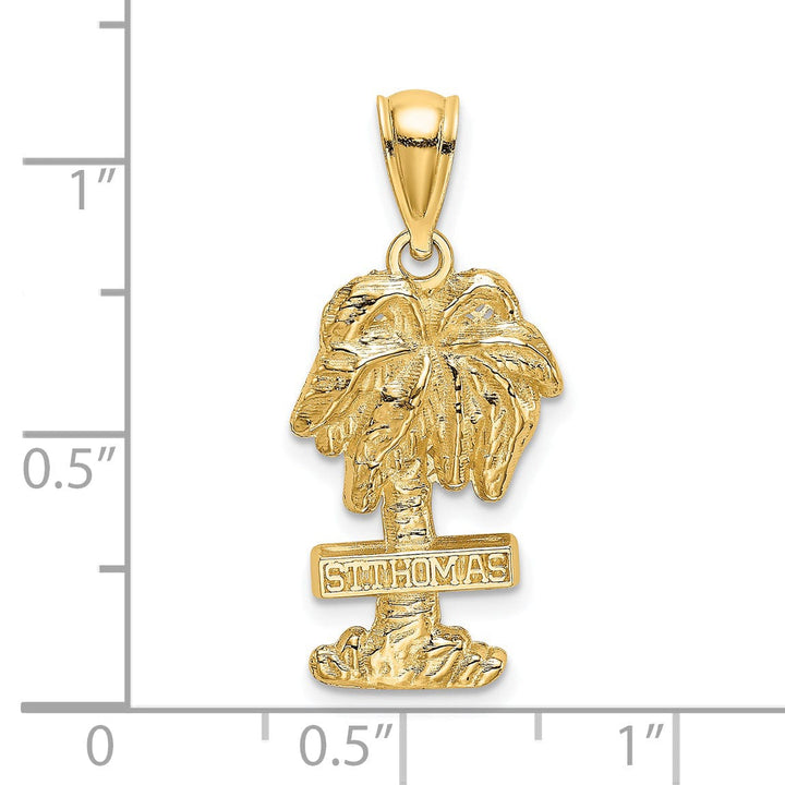Lovely Rita's Pendants & Charms 14K Yellow Gold Textured Polished Finish Saint THOMAS Under Palm Tree Charm Pendant