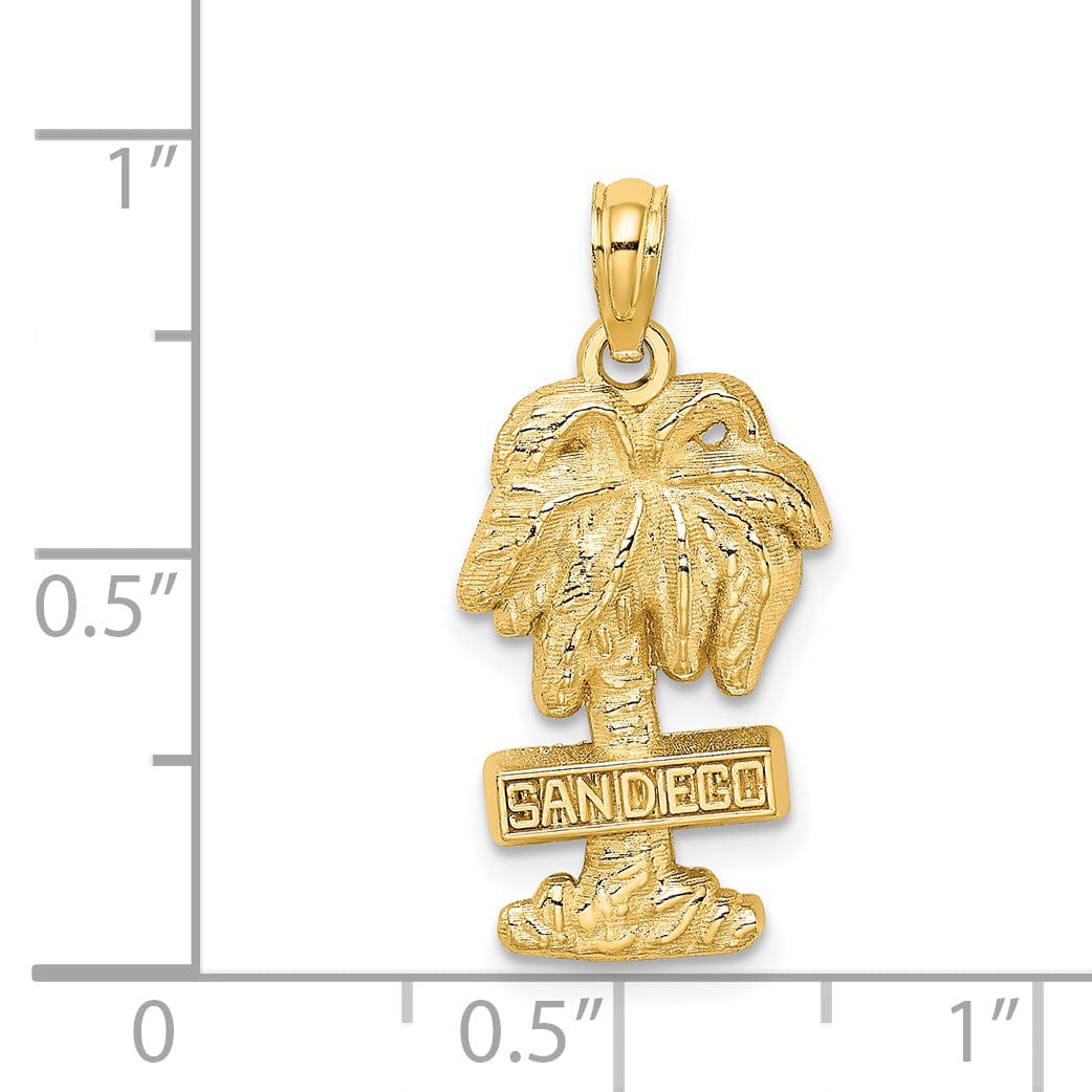 Lovely Rita's Pendants & Charms 14K Yellow Gold Textured Polished Finish SAN DIEGO Sign on Palm Tree Charm Pendant