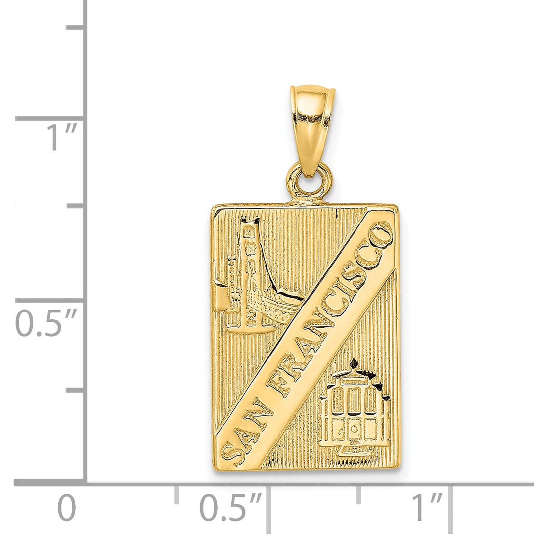 Lovely Rita's Pendants & Charms 14K Yellow Gold Textured Polished Finish SAN FRANCISCO with Bridge & Trolley Car Design Reversible Charm Pendant