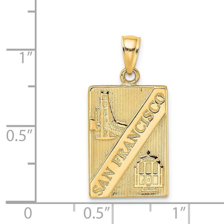 Lovely Rita's Pendants & Charms 14K Yellow Gold Textured Polished Finish SAN FRANCISCO with Bridge & Trolley Car Design Reversible Charm Pendant