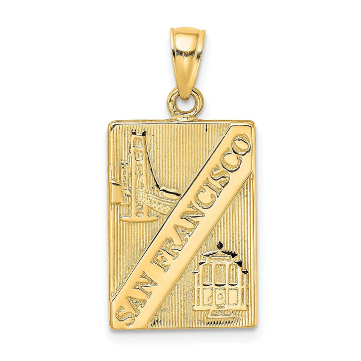 Lovely Rita's Pendants & Charms 14K Yellow Gold Textured Polished Finish SAN FRANCISCO with Bridge & Trolley Car Design Reversible Charm Pendant