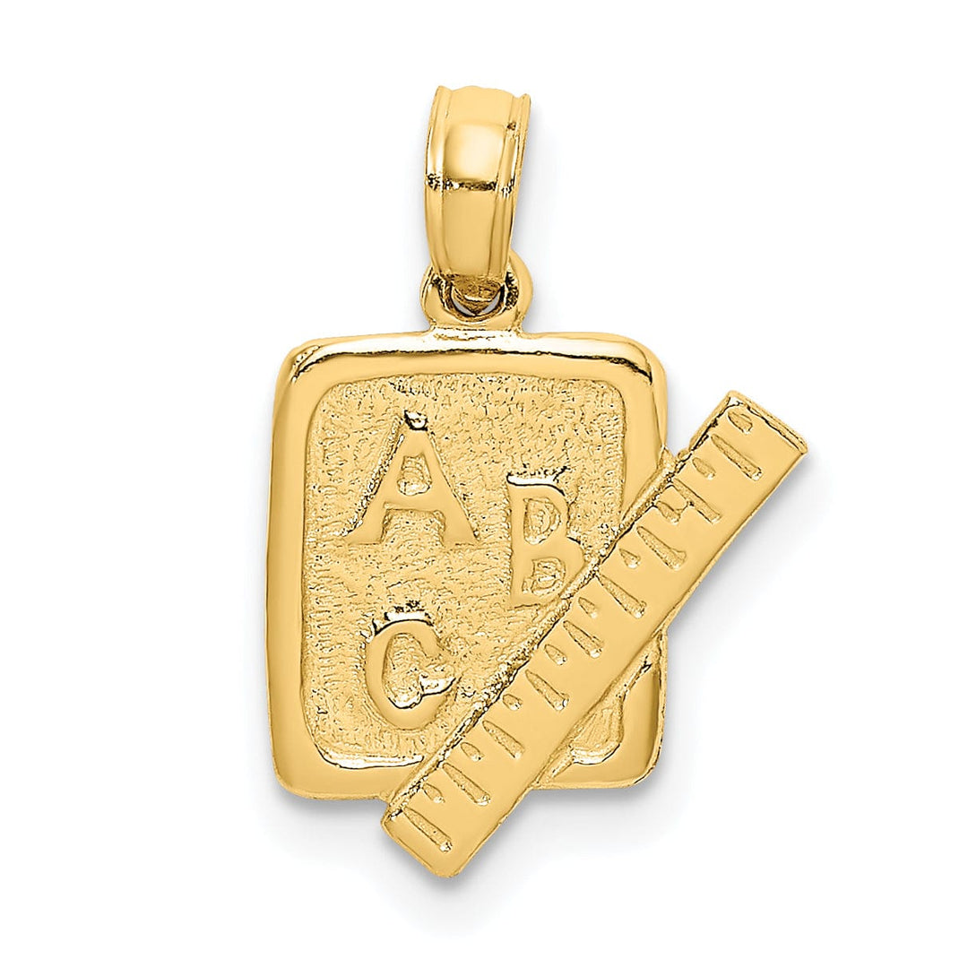 Lovely Rita's Pendants & Charms 14K Yellow Gold Textured Polished Finish School Book and Ruler Design Charm Pendant