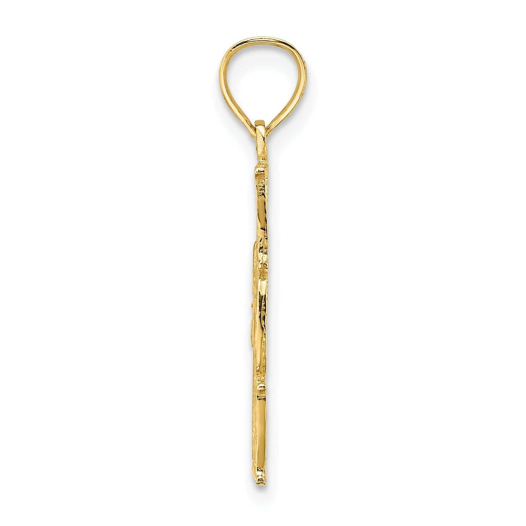 Lovely Rita's Pendants & Charms 14K Yellow Gold Textured Polished Finish Script #1 MOM Vertical Style Charm Pendant