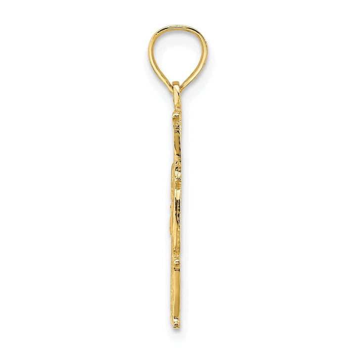 Lovely Rita's Pendants & Charms 14K Yellow Gold Textured Polished Finish Script #1 MOM Vertical Style Charm Pendant