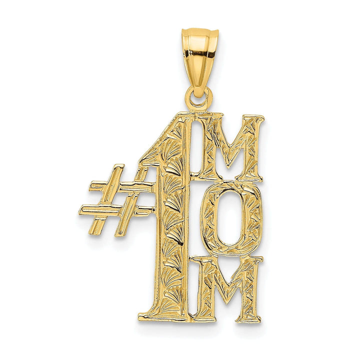 Lovely Rita's Pendants & Charms 14K Yellow Gold Textured Polished Finish Script #1 MOM Vertical Style Charm Pendant