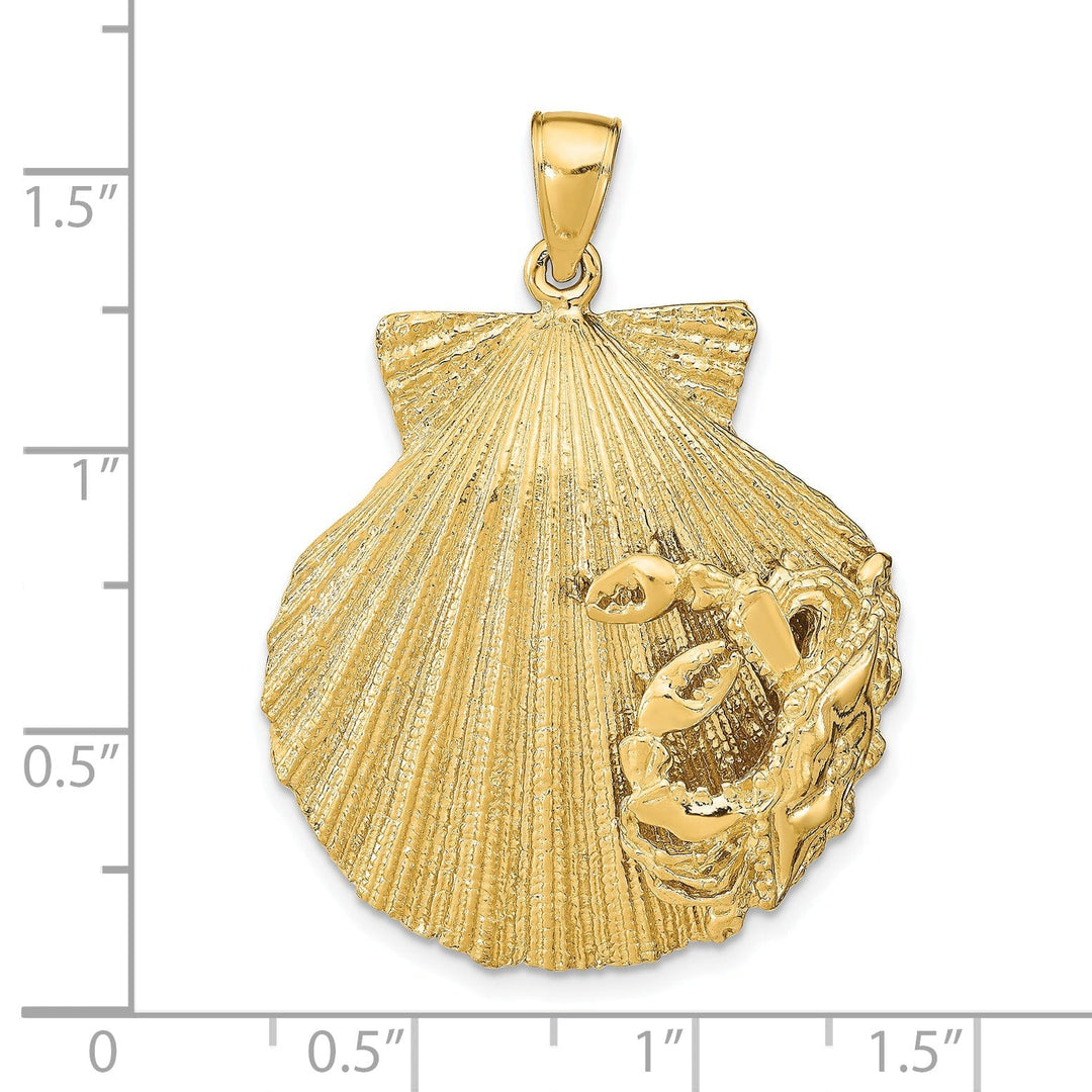 Lovely Rita's Pendants & Charms 14k Yellow Gold Textured Polished Finish Sea Scallop Shell with CrabDesign Charm Pendant