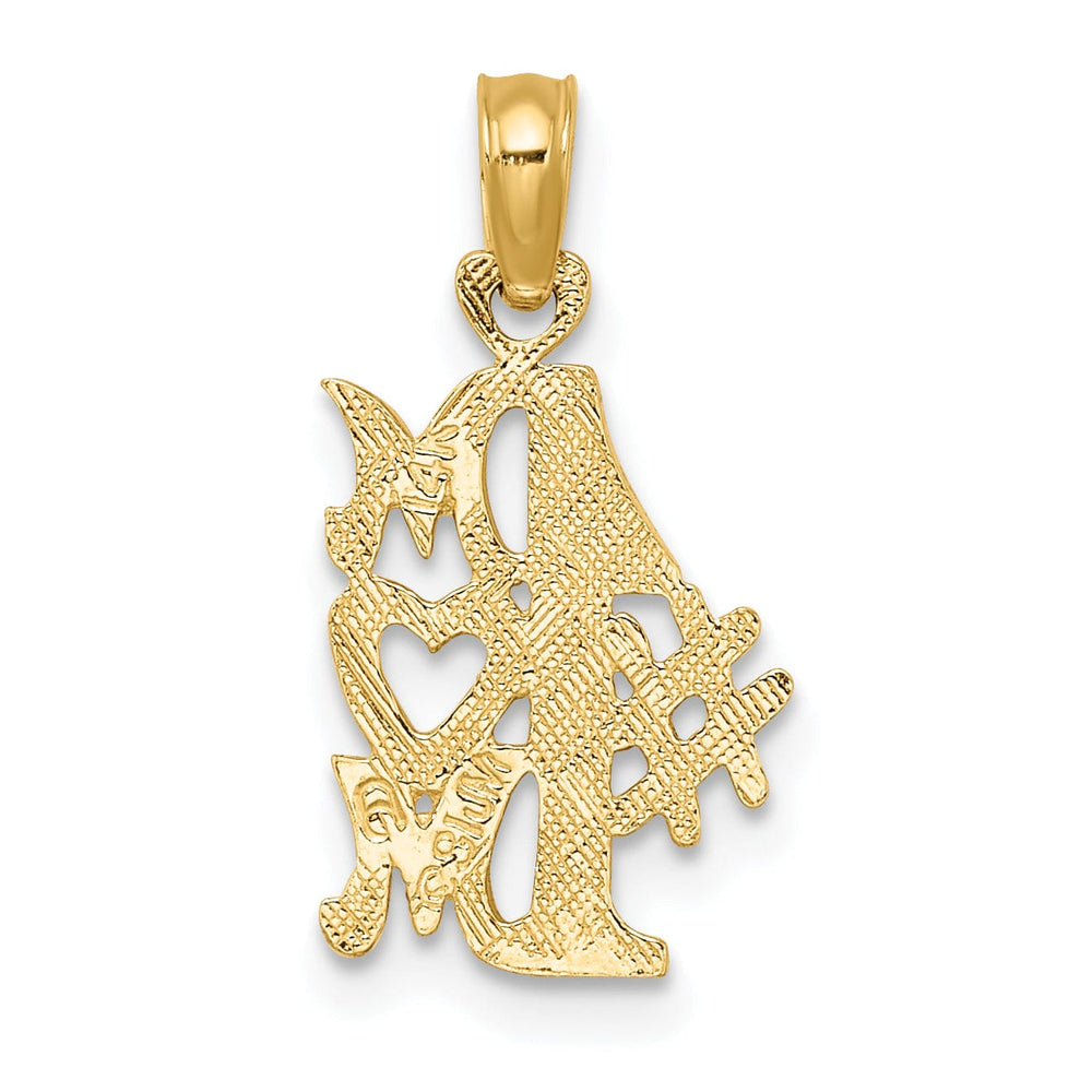 Lovely Rita's Pendants & Charms 14K Yellow Gold Textured Polished Finish Solid #1 MOM Script Design Charm Pendant