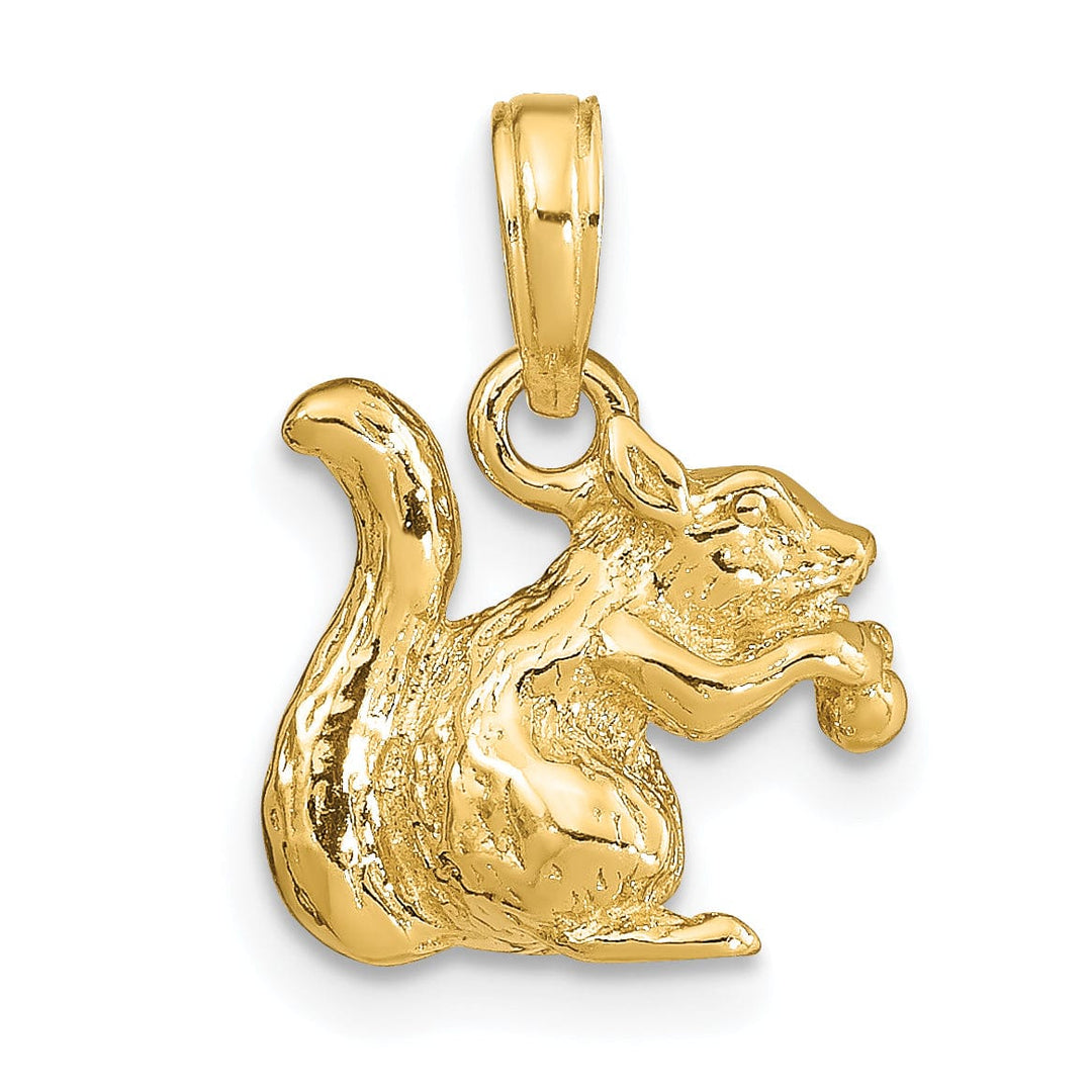 Lovely Rita's Pendants & Charms 14k Yellow Gold Textured Polished Finish Solid 3-Dimentional Squirrel with Nut Charm Pendant