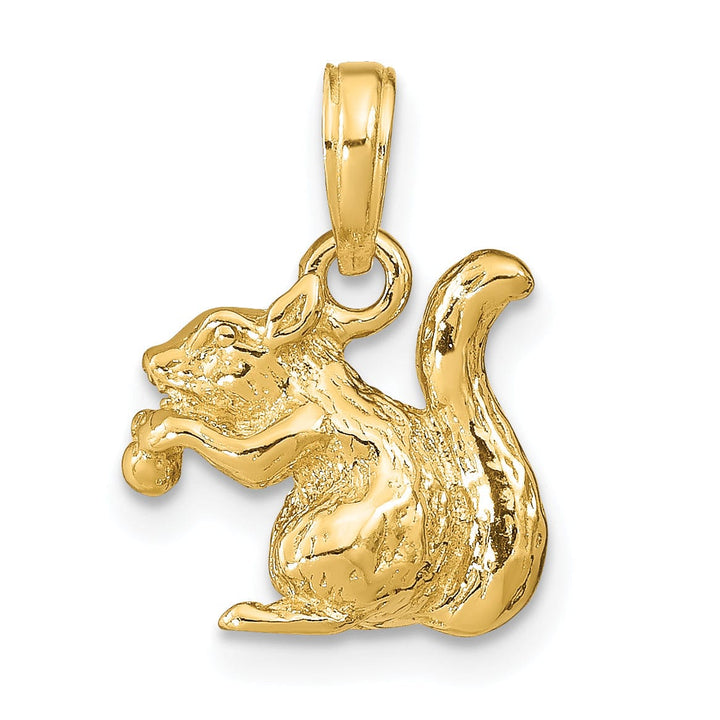Lovely Rita's Pendants & Charms 14k Yellow Gold Textured Polished Finish Solid 3-Dimentional Squirrel with Nut Charm Pendant