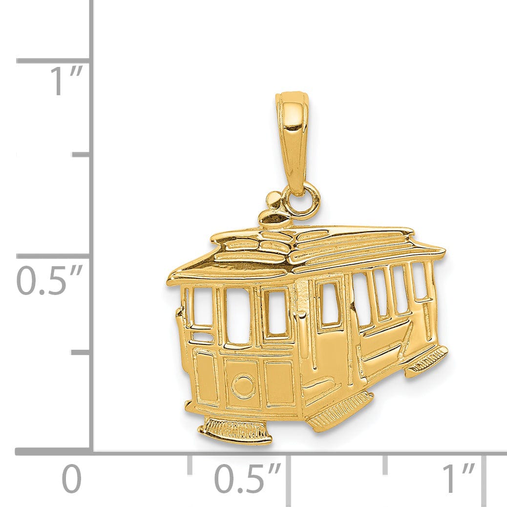 Lovely Rita's Pendants & Charms 14k Yellow Gold Textured Polished Finish Solid Cable Car Design Charm Pendant