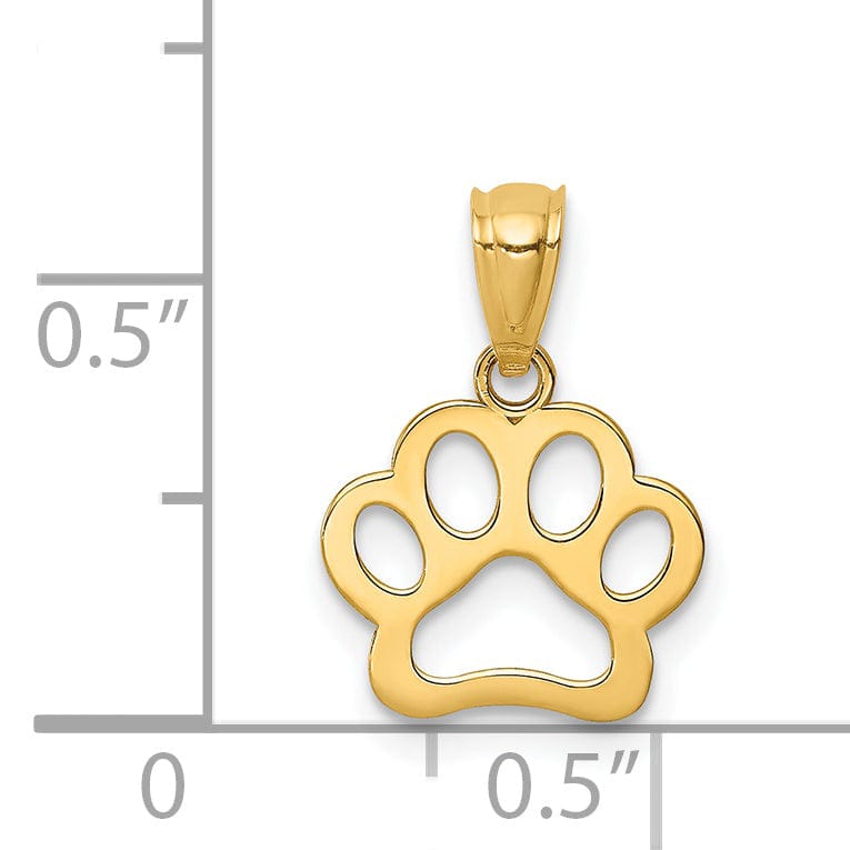 Lovely Rita's Pendants & Charms 14K Yellow Gold Textured Polished Finish Solid Cut Out Design Dog Paw Charm Pendant