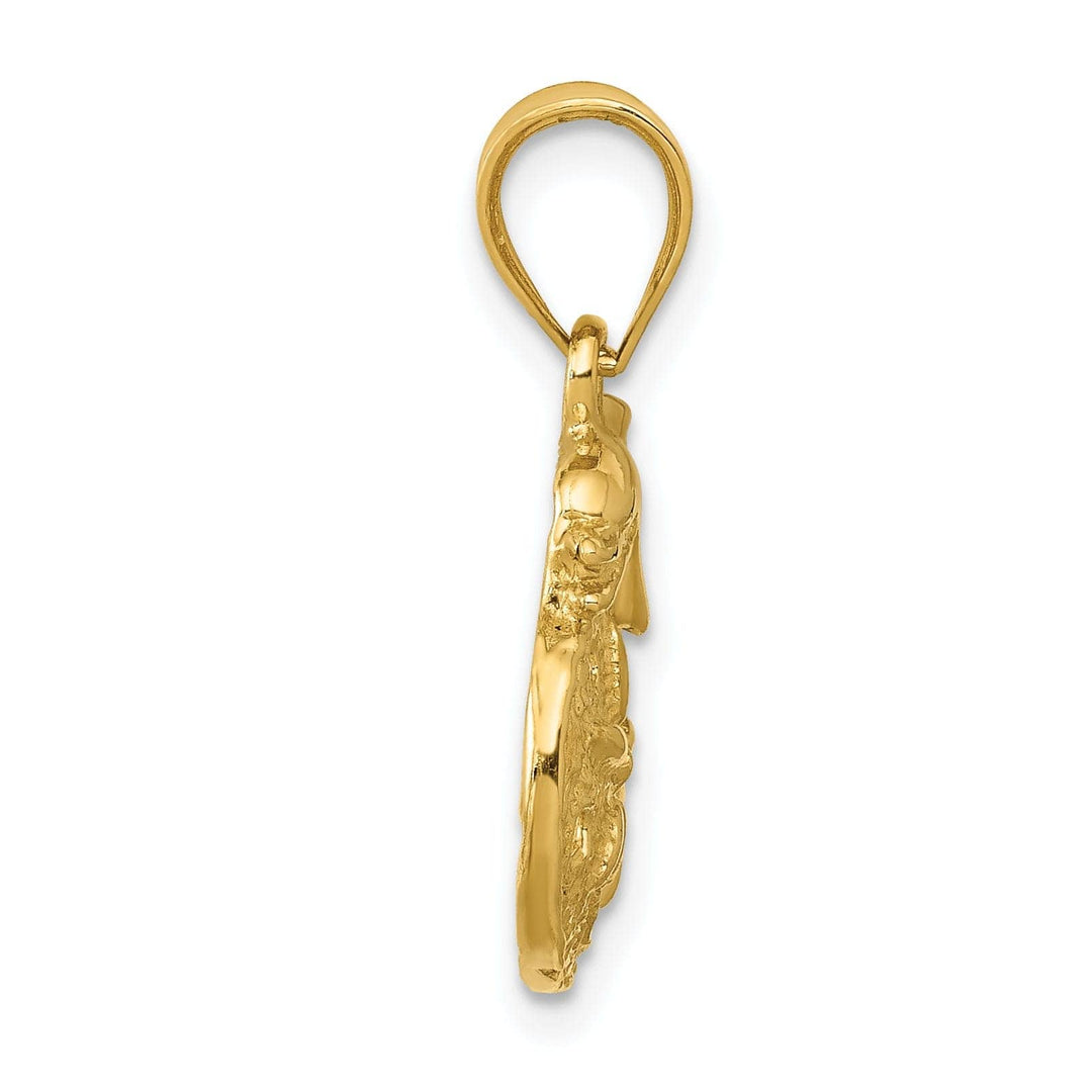Lovely Rita's Pendants & Charms 14k Yellow Gold Textured Polished Finish Solid Dolphin with Sanddollar Shell Design Charm Pendant
