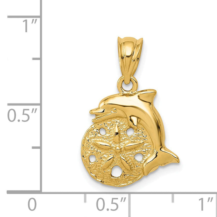 Lovely Rita's Pendants & Charms 14k Yellow Gold Textured Polished Finish Solid Dolphin with Sanddollar Shell Design Charm Pendant