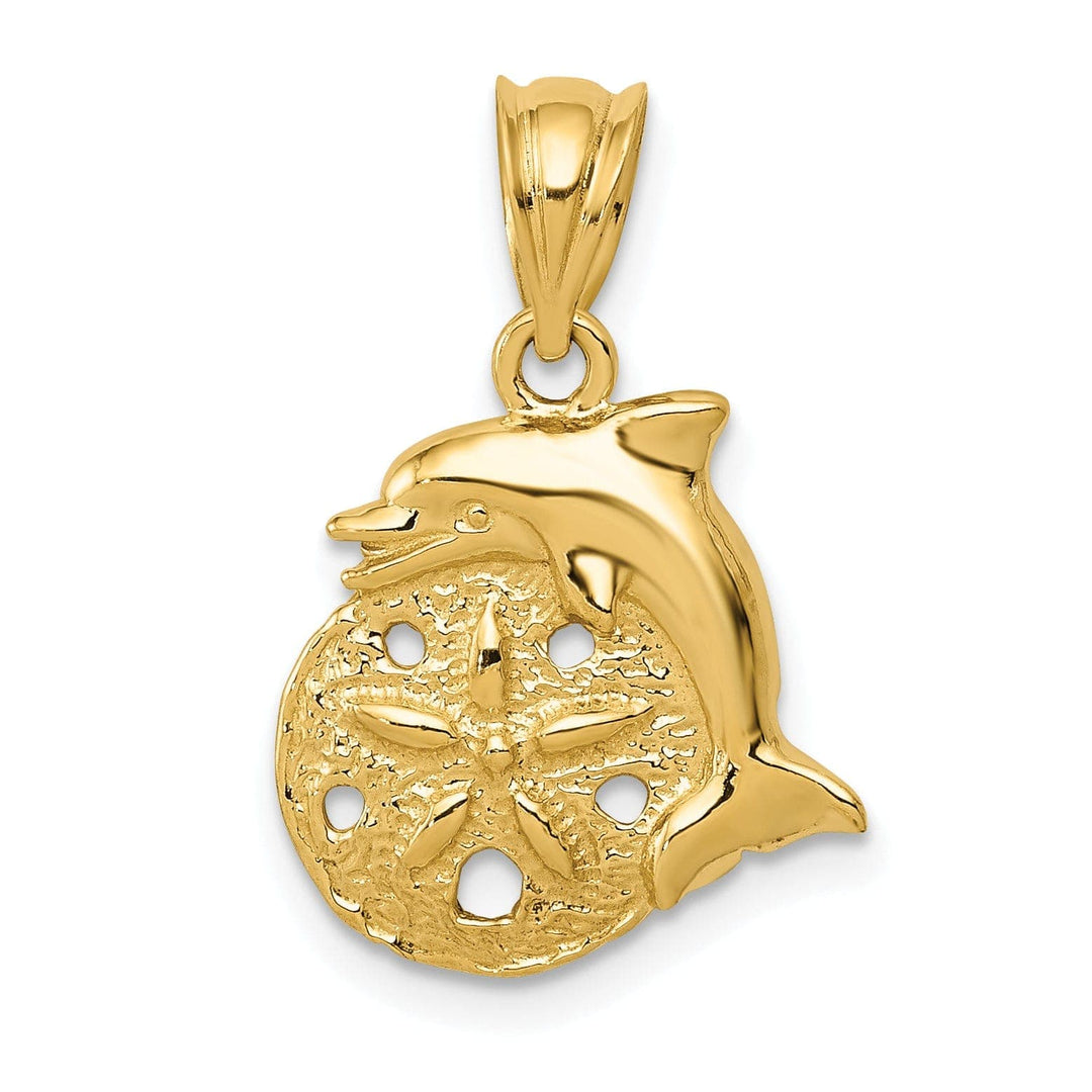 Lovely Rita's Pendants & Charms 14k Yellow Gold Textured Polished Finish Solid Dolphin with Sanddollar Shell Design Charm Pendant